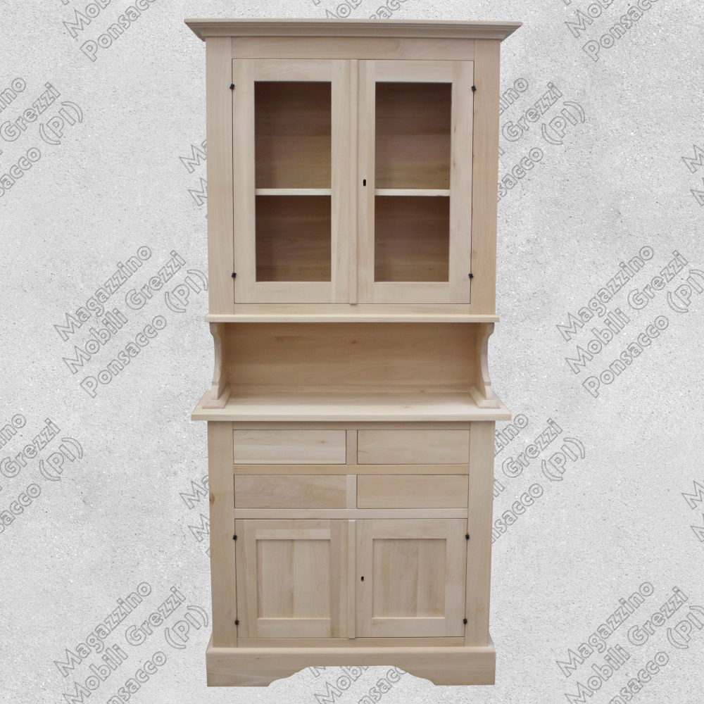 Credenza con Vetrina Grezza in Legno Massello