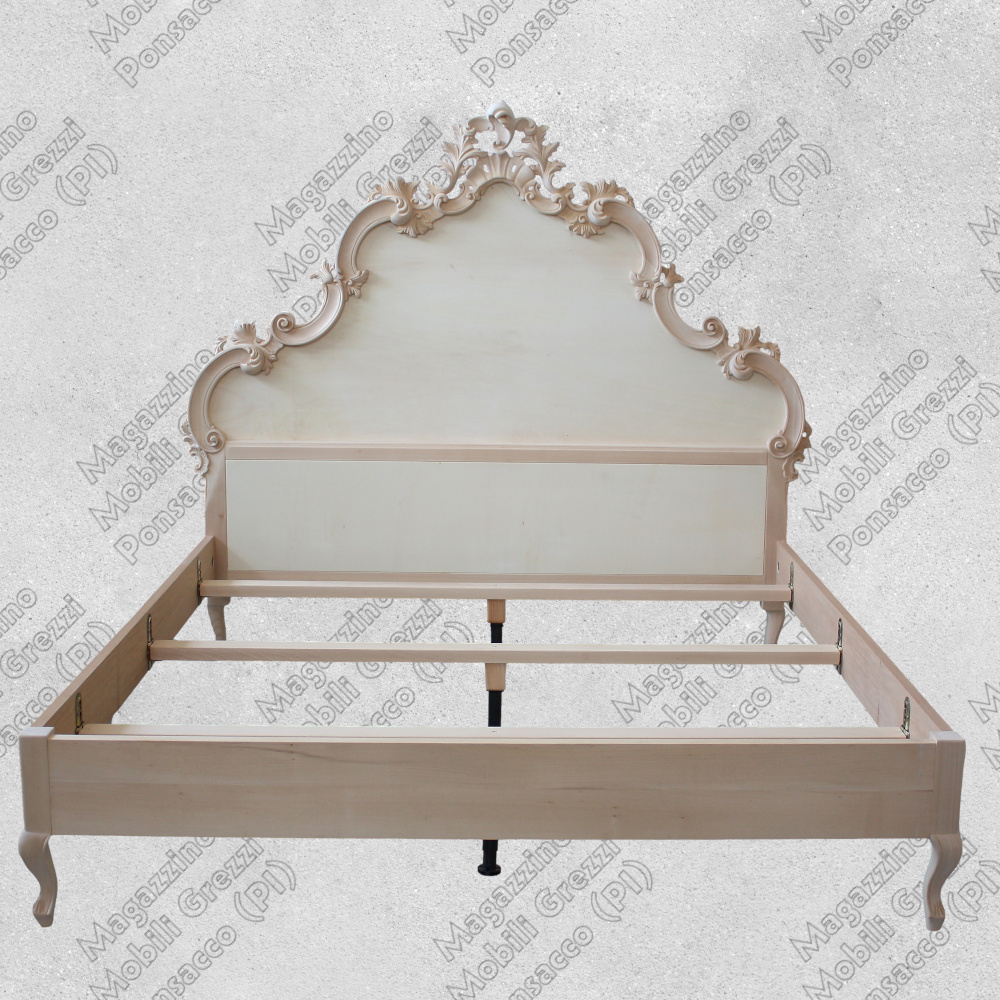 Letto Matrimoniale Barocco Grezzo Intagliato